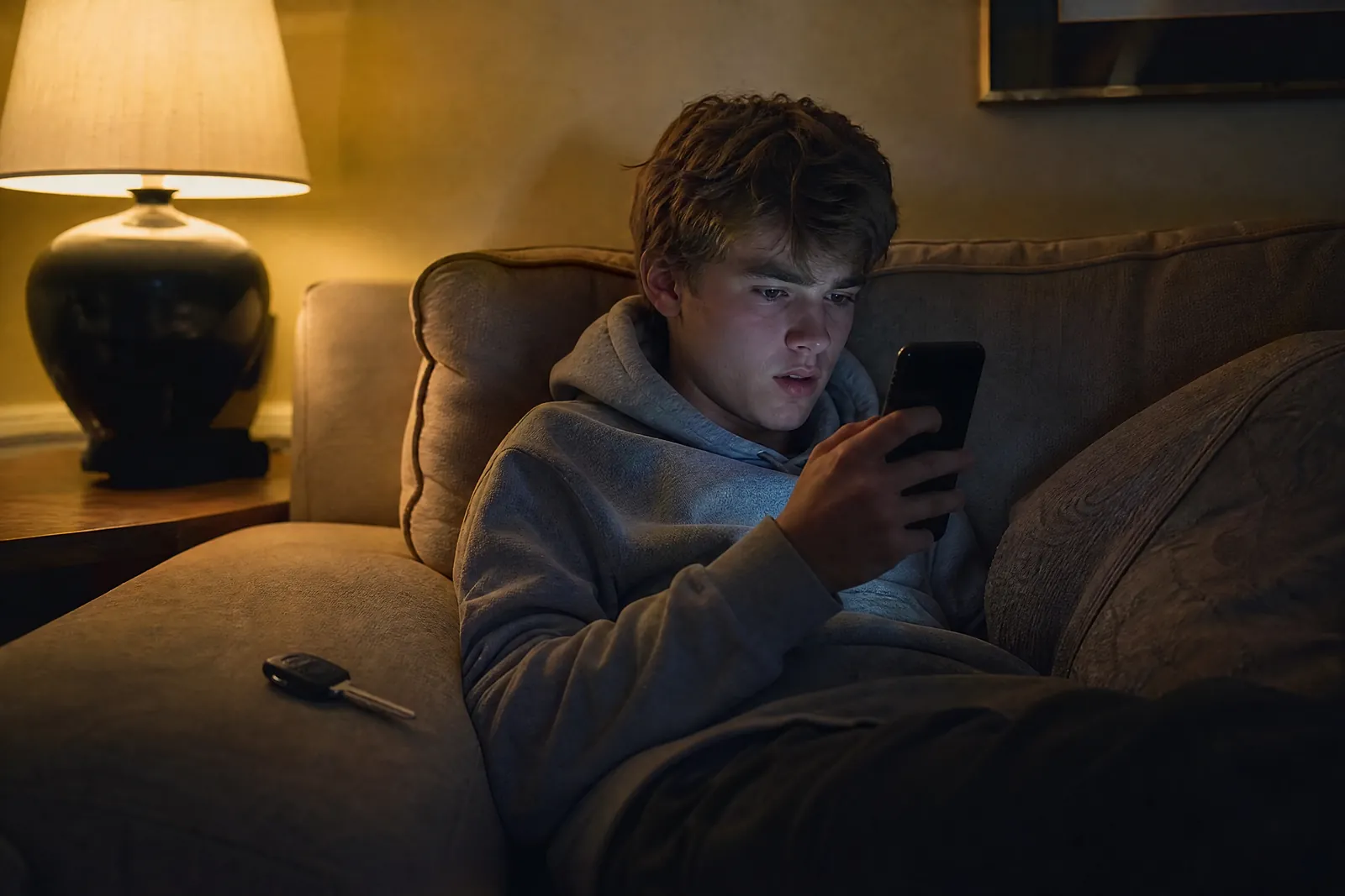 A teenager looking up a driving rule on a phone