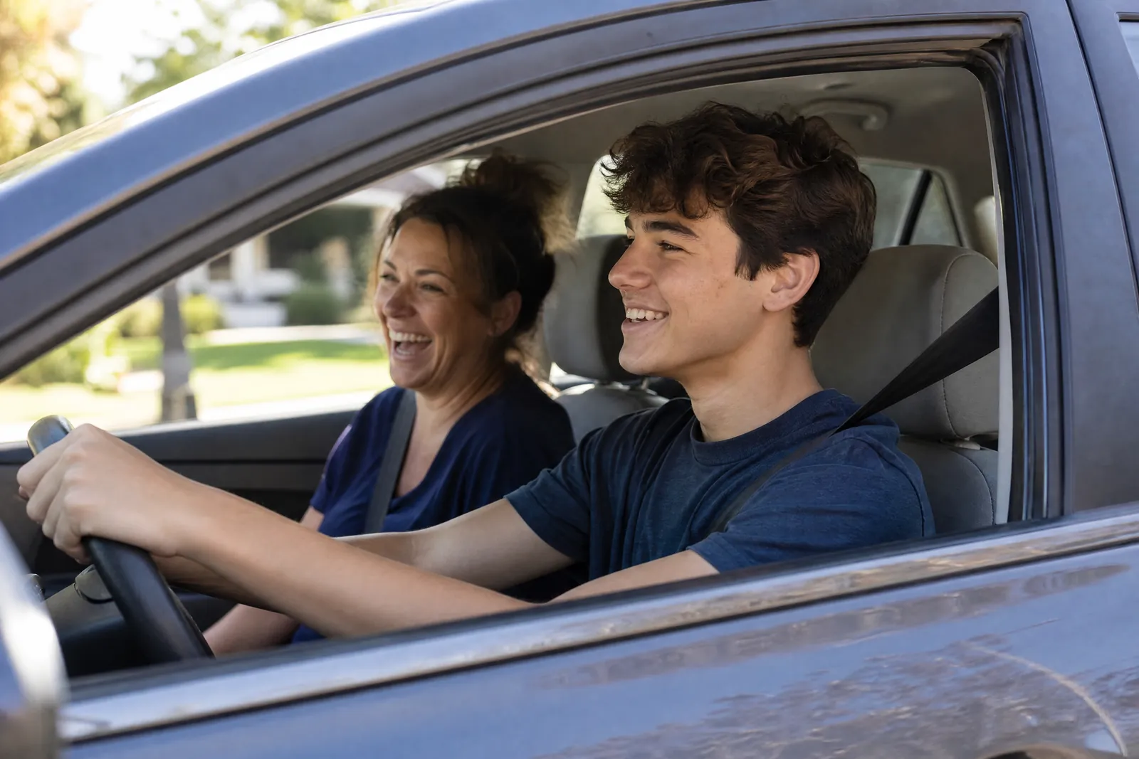 A teenager learning to drive in California with a parent